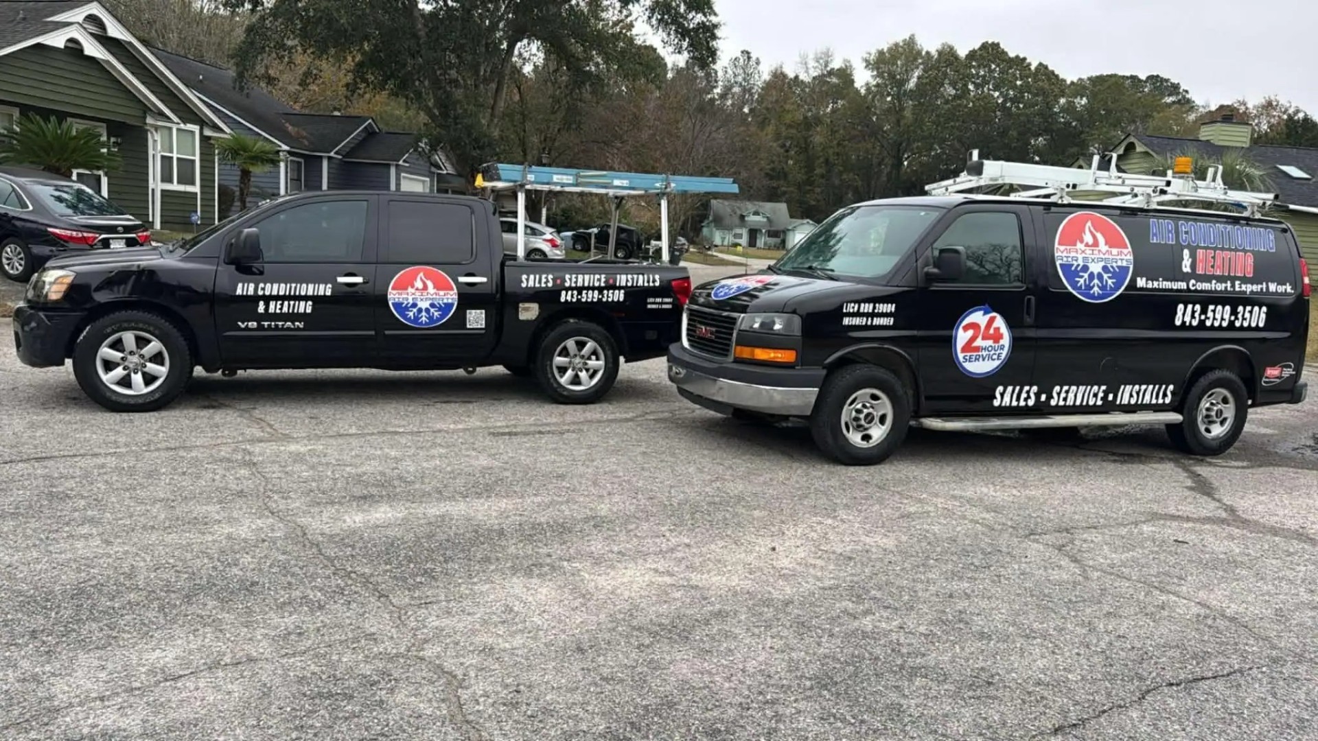 Maximum Air Experts service trucks ready for HVAC dispatch in North Charleston